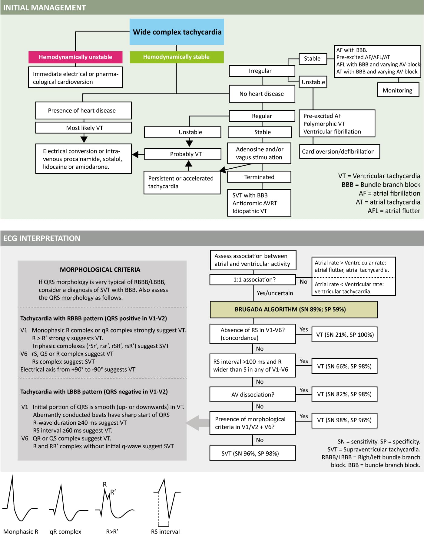 Figure 5. Management and ECG diagnosis of wide complex tachycardias.